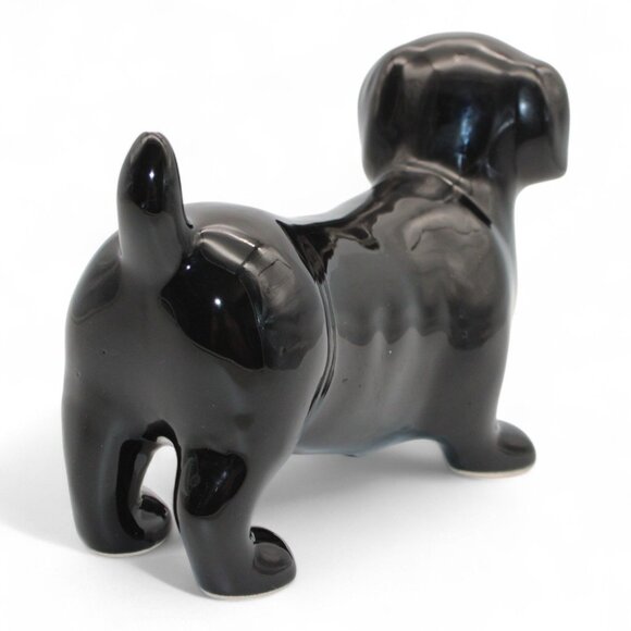 Black Ceramic Dachshund Figurine With Chip On Tail Glossy Finish 6" Long Dog Dec - Picture 5 of 10